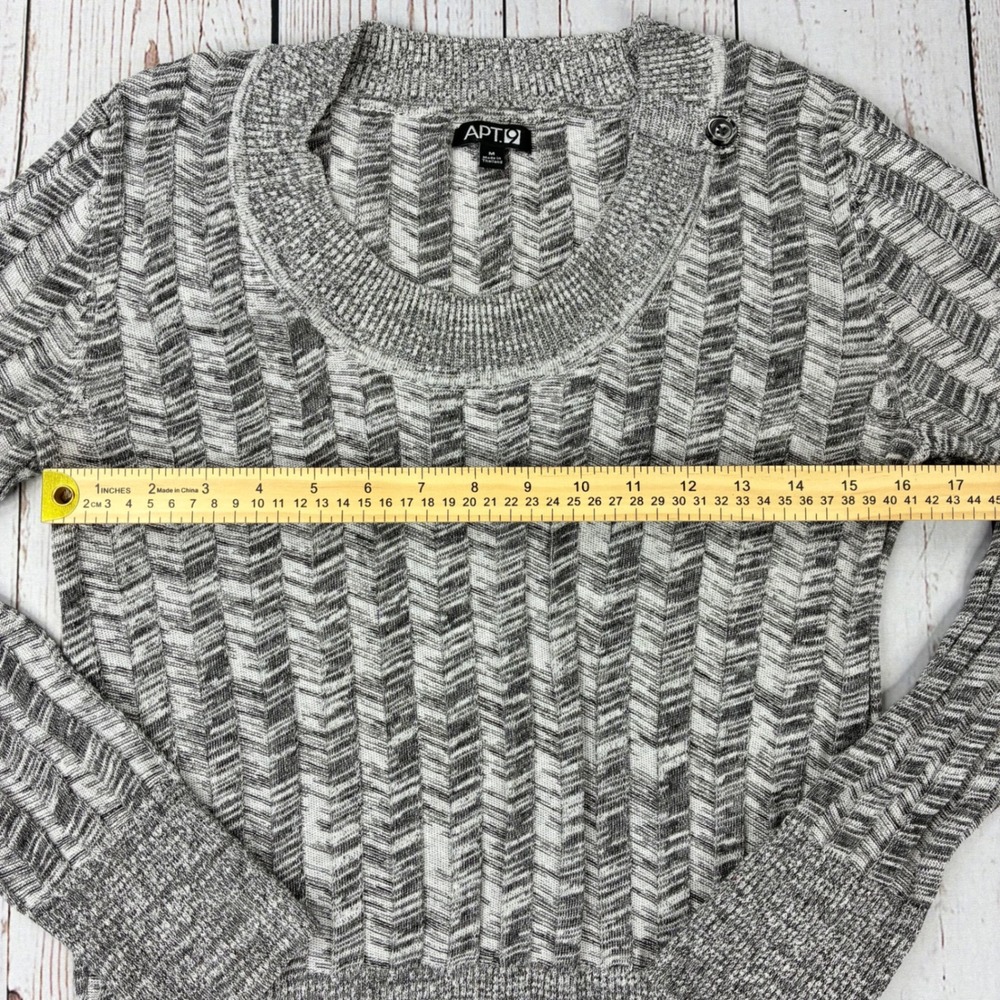 Apt. 9 Women Gray White Chevron Marled Knit Scoop Neck Sweater Size M - Picture 6 of 8